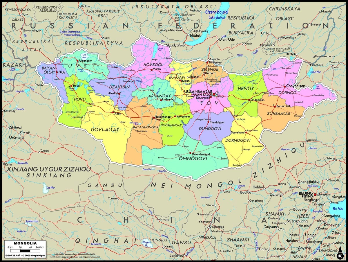 Moğolistan fiziki haritası